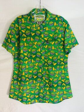 Dixxon Flannel Co Women's Size Large Chips N Guac FIST Hawaiian Shirt Blouse Pre